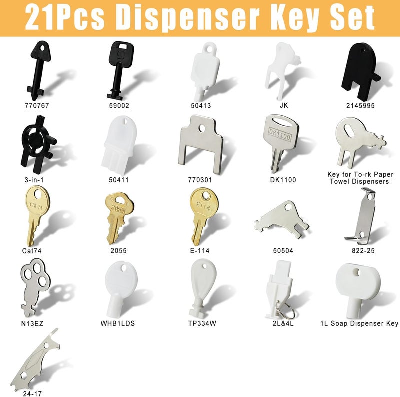 MANUTEX 21 Pcs Dispenser Key Set for Waffle San Ja-mar Geo-rgia Pa-cific to-rk Kim-berly Cl-ark Bra-dley Paper Towel Toilet Paper Soap Dispensers Replacement Keys Cat 74 E114 Key - Image 2
